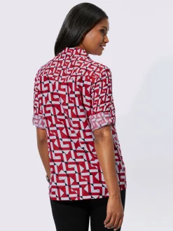 Chemisier à motifs graphiques géométriques et col chemise manches retroussées