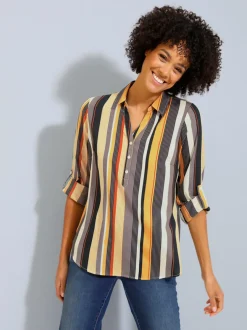 Chemisier rayé avec col chemise en crêpe facile d entretien