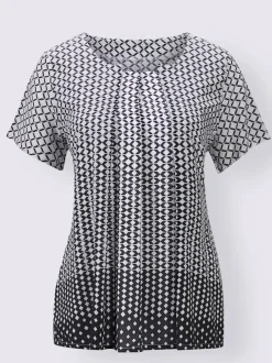 Chemisier évasé en viscose motif losange effet dégradé manches courtes