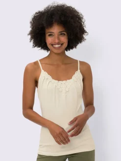 Débardeur en dentelle viscose douce à col en V bretelles fines