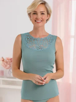 Débardeur femme empiècement broderie anglaise