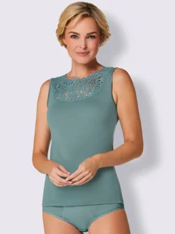 Débardeur femme empiècement broderie anglaise