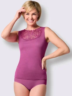 Débardeur femme empiècement broderie anglaise