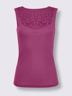 Débardeur femme empiècement broderie anglaise