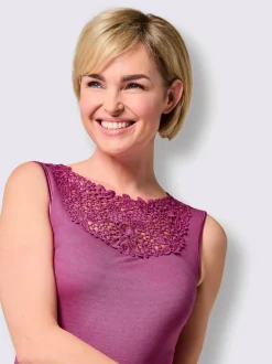 Débardeur femme empiècement broderie anglaise