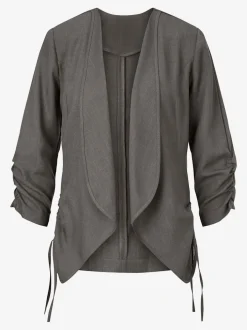 Ensemble blazer pantalon uni avec manches longues et ouverture frontale