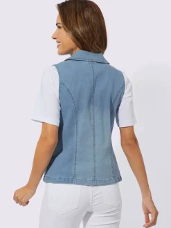 Gilet en jean col à revers et patte de boutonnage