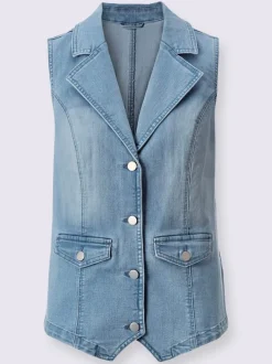 Gilet en jean col à revers et patte de boutonnage