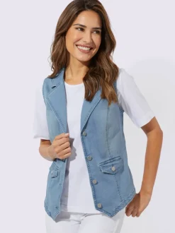 Gilet en jean col à revers et patte de boutonnage