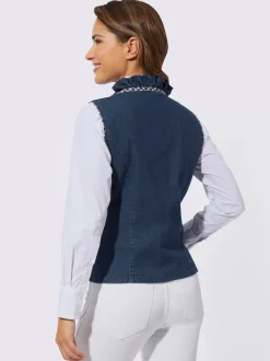 Gilet en jean sans manches avec volants et poches à carreaux