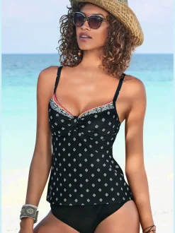 haut de tankini à armatures avec bretelles spaghetti réglables motif féminin