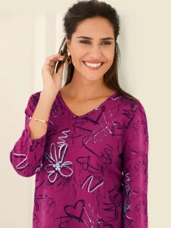 Haut à encolure en V imprimé floral graphique