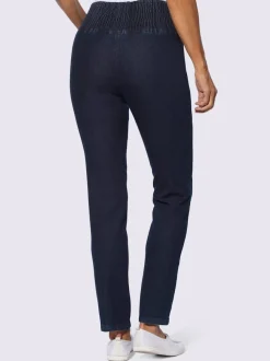 Jean coupe droite à taille haute smockée et extensible