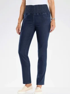Jean coupe droite à taille haute smockée et extensible