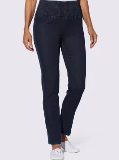 Jean coupe droite à taille haute smockée et extensible