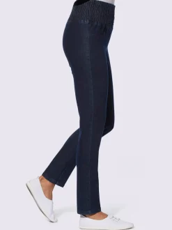 Jean coupe droite à taille haute smockée et extensible