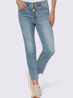 Jean coupe 5 poches en stretch et boutons décoratifs