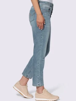 Jean coupe 5 poches en stretch et boutons décoratifs