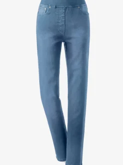 Jean femme à coupe droite avec poches devant et derrière