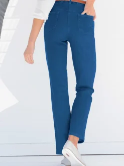 Jean femme coupe droite taille haute poches zippées