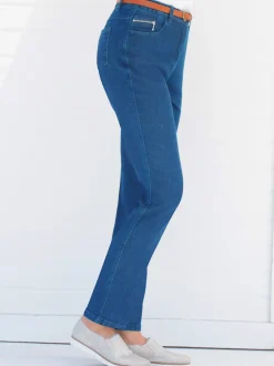 Jean femme coupe droite taille haute poches zippées