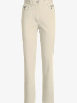Jean femme coupe droite taille haute poches zippées