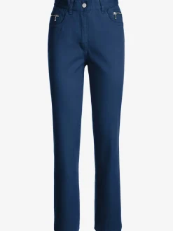 Jean femme coupe droite taille haute poches zippées