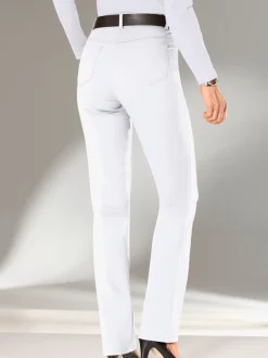 Jean femme coupe droite taille haute poches zippées