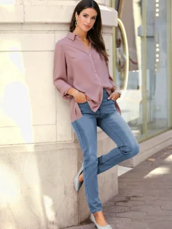 Jean femme à coupe slim et ceinture élastique