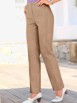 Jean femme droit effet délavé ceinture élastique