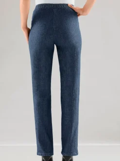 Jean femme droit effet délavé ceinture élastique