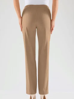 Jean femme droit effet délavé ceinture élastique