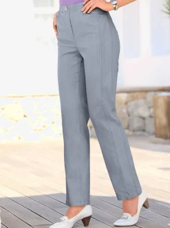 Jean femme droit effet délavé ceinture élastique