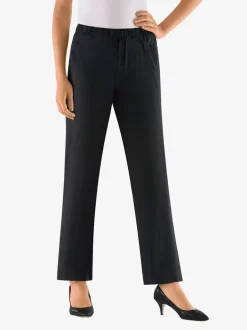 Jean femme droit effet délavé ceinture élastique