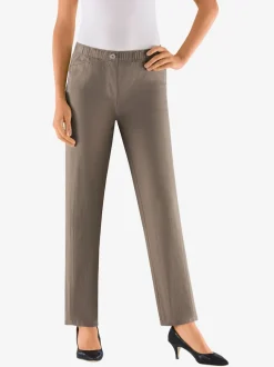 Jean femme droit effet délavé ceinture élastique