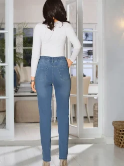 Jean femme tendance ventre plat ceinture élastique