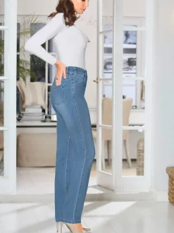 Jean femme tendance ventre plat ceinture élastique