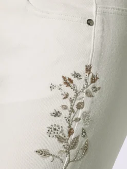 Jean 5 poches broderie et pierres brillantes