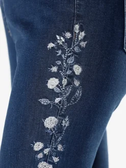 Jean 5 poches broderie et pierres brillantes