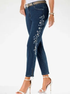 Jean 5 poches broderie et pierres brillantes