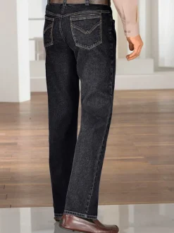 Jean 5 poches ceinture élastique intérieure confortable.