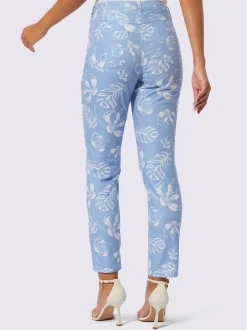 Jean 5 poches en coton avec imprimé feuilles