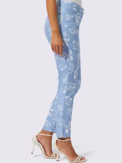 Jean 5 poches en coton avec imprimé feuilles