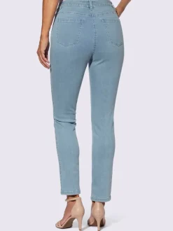 Jean 5 poches en denim léger et boutons décoratifs
