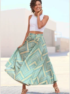 Jupe culotte à imprimé géométrique et jambes extra-larges en matière fluide