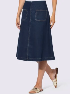 Jupe en jean coupe évasée avec poches plaquées