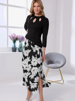 Jupe fente devant avec imprimé floral surdimensionné et ceinture élastique