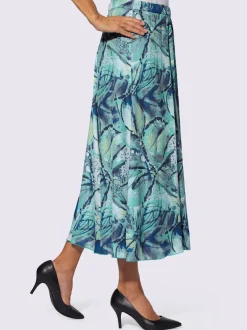 Jupe à panneaux évasée en géorgette motif feuilles et ceinture élastique