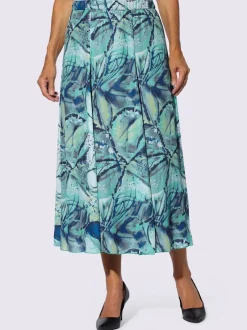 Jupe à panneaux évasée en géorgette motif feuilles et ceinture élastique
