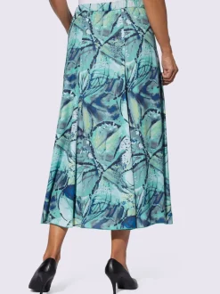 Jupe à panneaux évasée en géorgette motif feuilles et ceinture élastique